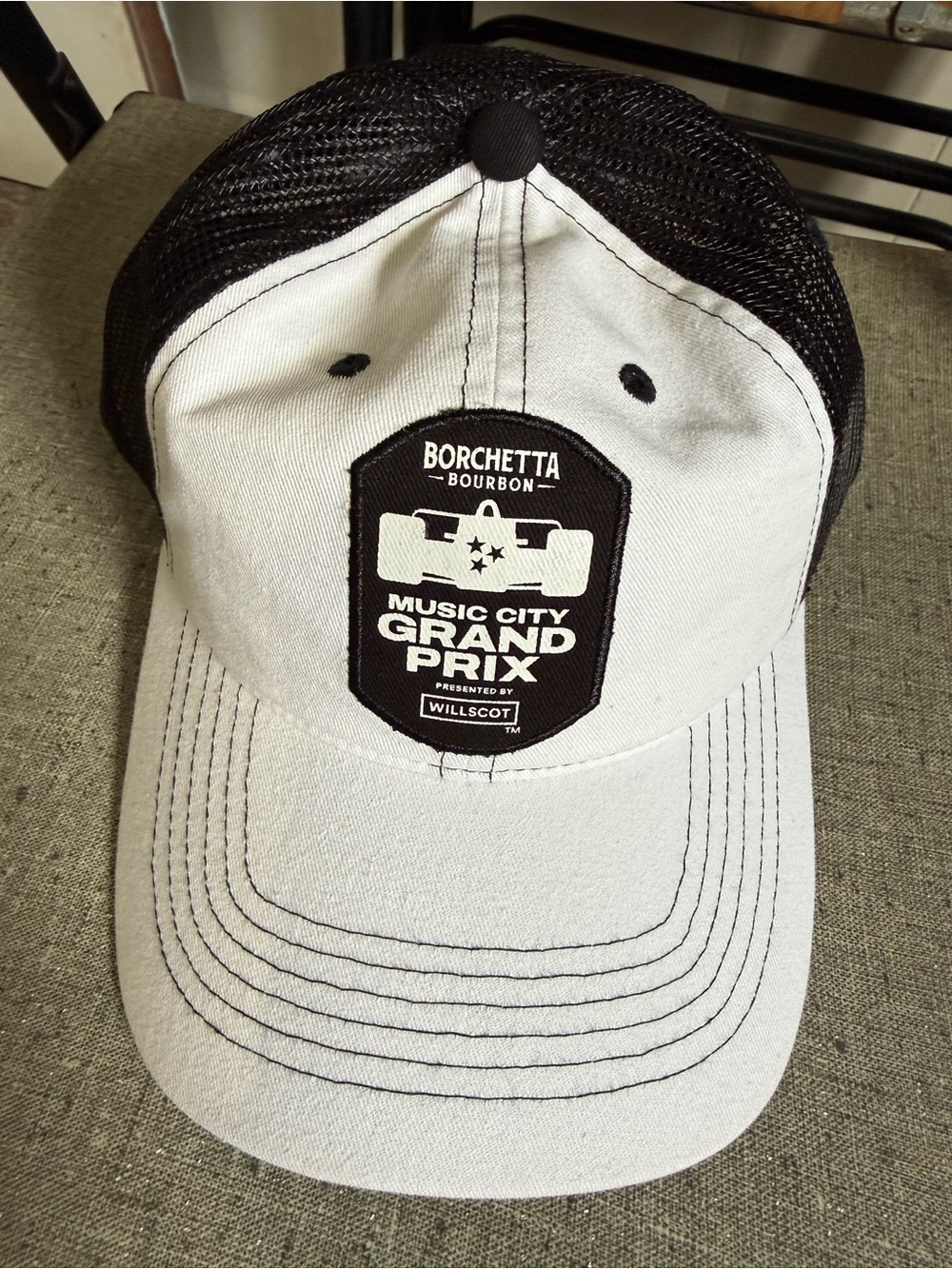 Borchetta Bourbon Music City Grand Prix White & Black Trucker Hat